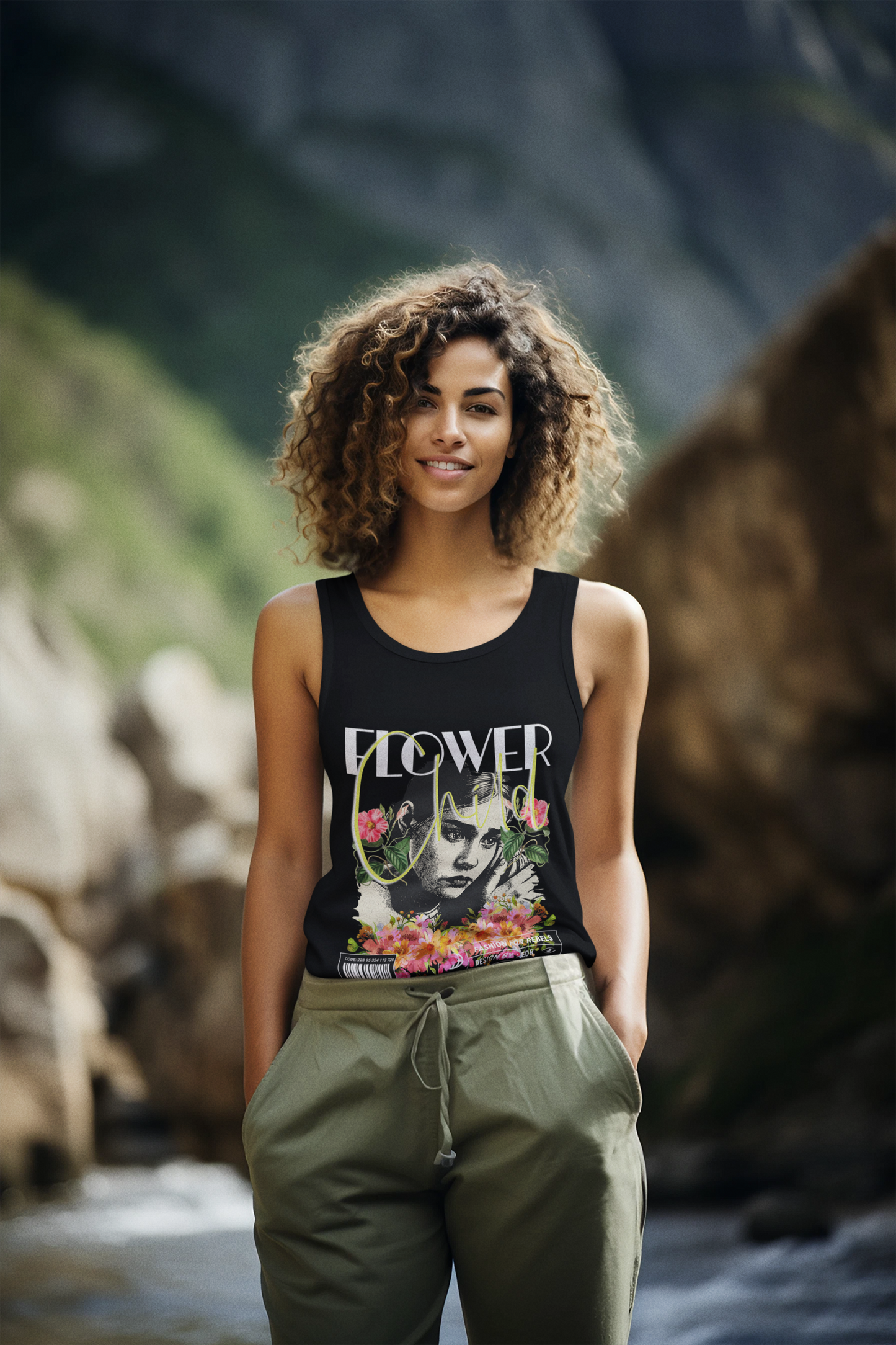 WOMENS FLOWER CHILD TANK BLACK